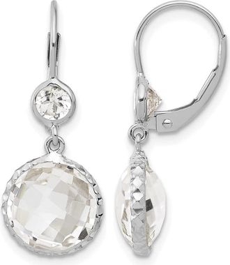 Diamond2Deal 14K White Gold Crystal and White Topaz Leverback Drop Dangle Earrings