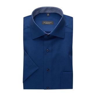 Eterna Overhemden, Heren, Blauw, L, Katoen, Comfort Fit Overhemd met Korte Mouwen