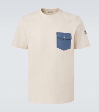 Moncler Denim-trimmed cotton jersey T-shirt