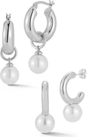 Glaze Jewelry Set of 2 Faux Pearl Drop Huggie Hoop Earrings in Silver at Nordstrom Rack