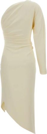Federica Tosi Asymmetrische Midi Jurk met E&eacute;n Schouderband - Dames - Casual kleedjes - Beige - XS - Kleedjes