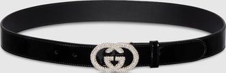 Gucci Thin Belt With Interlocking G Buckle, Grey, Leather