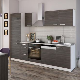 Vicco Mueble De Cocina Optima, Precioso Gris/blanco, 270 Cm Sin Encimera Con Tira De Led
