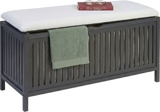 Relaxdays Relaxdays Cesto De Ropa Con Asiento, Nogal, Tapa Acolchada, 50 X 100 X 38 Cm, Taburete Ba&ntilde;o Con Almacenaje, Gris/blanco