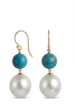 Liv Oliver 18k Gold Plated Turquoise & Pearl Drop Earrings
