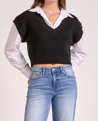 Elan Gianna Sweater Top In Black