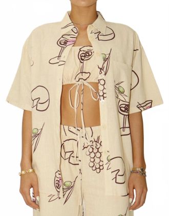 Veda Cocktail Hour Button Up Top In Beige