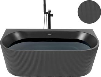 Beliani Ba&ntilde;era De Acr&iacute;lico Negro 163 X 80 Cm Acabado Estriado Ovalado Gocta