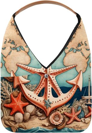 Generic Vintage Map Starfish Anchor Reusable Lightweight Grocery Bags - Foldable Into Compact Pouch, Washable & Sturdy, Multipurpose for Shopping and Travel