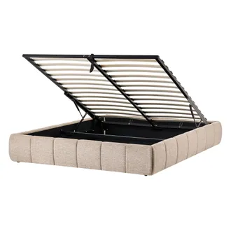 Beliani Cama Moderna Tapizado De Tela 140 X 200 Cm Con Almacenaje Sin Cabecero Beige Genas