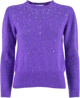 Nenette Trui met ronde hals en strass-steentjes - Dames - Truien - Paars - Maat: L