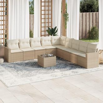 vidaXL Juego De Sof&aacute;s Jard&iacute;n Con Cojines Beige 10 Pzas Rat&aacute;n Sint&eacute;tico Vidaxl