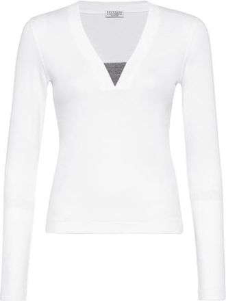 Brunello Cucinelli Ribbed jersey T-shirt in White at Nordstrom, Size Xx-Small Eu
