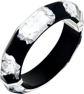 Gold & Honey Womens Wide Faceted Lucite Hinge Bangle Bracelets In Black-Silver-Leaf
