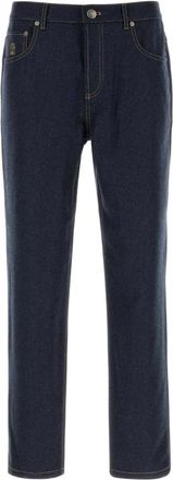 Brunello Cucinelli Solomeo Crest Geborduurde Broek - Heren - Regular Fit Jeans - Blauw - M - Wol - Jeans
