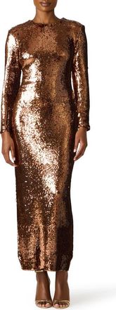 Steve Madden Kayson Sequin Long Sleeve Gown in Bronze at Nordstrom, Size 10