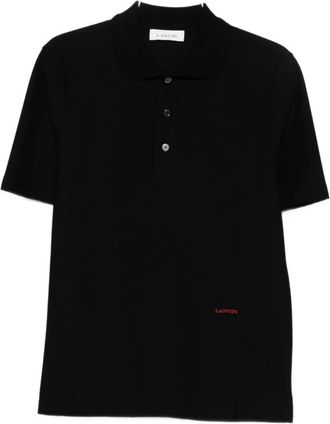 Lanvin Zwarte Katoenen Poloshirt Geborduurd Logo - Heren - Polos - Zwart - S - Katoen - Tops