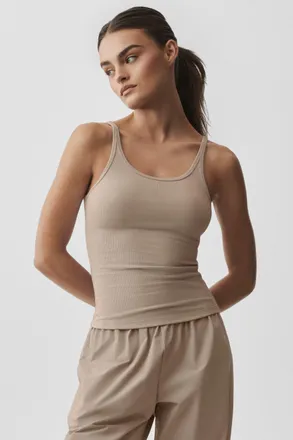 Alo | Ribbed Adore Tank Top in Gravel, Size: Medium