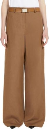 Max Mara Katoenen en Linnen Broek - Dames - Wijde Broeken - Bruin - XS - Katoen - Broeken