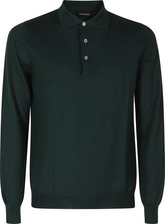 Tagliatore Green Merino Long-Sleeve Wool Polo Shirt