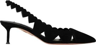 Aquazzura Amourose Maxi Sling 50 - Dames - Pumps - Zwart - 39 1/2 EU - Leer - Schoenen