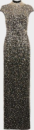 Jenny Packham Treasure Embellished Cap-Sleeve Column Gown