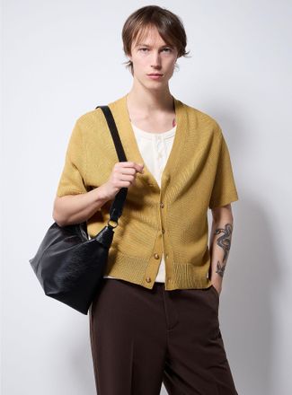 Le 31 Mens Linen knit short-sleeve Cardigan Sweater