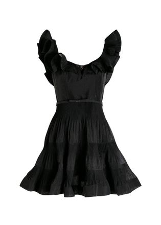 Zimmermann Frilled Plissé and Sateen Mini Dress - Black - 4 (UK 16 / XL)