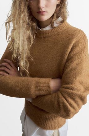Mango Crewneck Sweater in Medium Brown at Nordstrom, Size X-Small