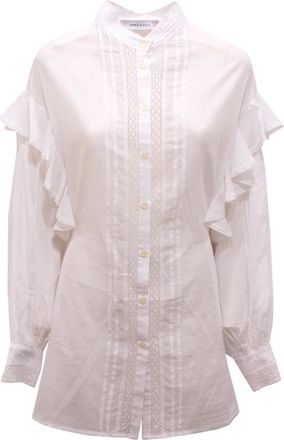 Emma & Gaia Overhemden, Dames, Wit, S, Overshirt met Koreaanse Kraag