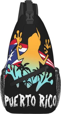 Generic Puerto Rico Frog Flag Chest Bag Trendy Shoulder Bag Adjustable Backpack For Camping Outdoors Casual