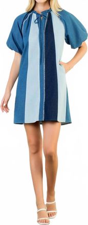 THML Clothing Jenna Puff Sleeve Denim Dress In Blue
