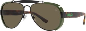 Polo Ralph Lauren Sunglasses Aviator Full Rim, Matte Black/green Frame And Brown Lens Ph31295001/3