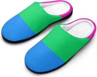 Generic Polysexuality Flag Mens Cozy Cotton Slippers with Memory Foam Lightweight Anti-skid House Shoes for Indoor Outdoor