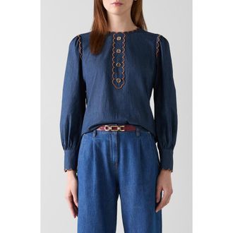 L.k. Bennett Jenny Scallop Denim Top in Indigo at Nordstrom Rack, Size 4 Us / 8 Uk