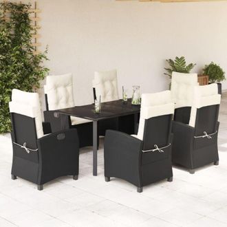 vidaXL Set De Comedor De Jard&iacute;n 7 Pzas Y Cojines Rat&aacute;n Sint&eacute;tico Negro Vidaxl