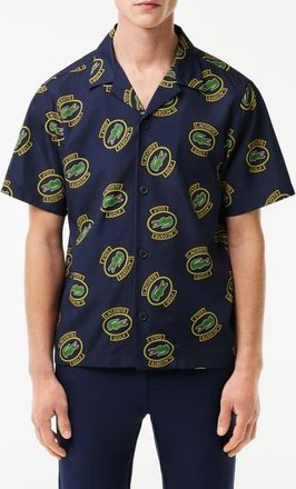 Lacoste Regular Fit Performance Golf Short Sleeve Button-Up Shirt in Ir0 Marine/Ananas-Noir at Nordstrom, Size 42