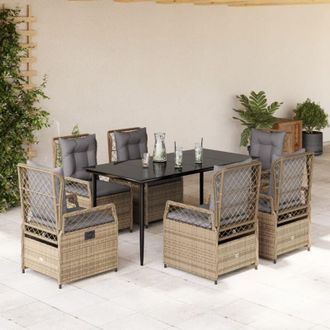 vidaXL Set Comedor De Jard&iacute;n 7 Pzas Con Cojines Rat&aacute;n Sint&eacute;tico Beige Vidaxl