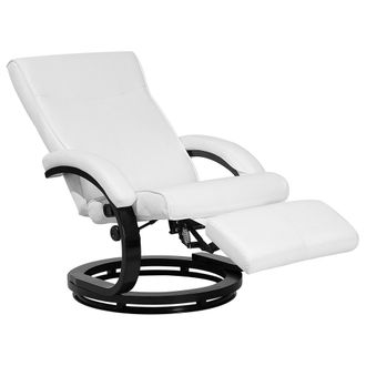 Beliani Sill&oacute;n Reclinable De Piel Sint&eacute;tica Blanca Respaldo Alto Ajustable Base De Madera Reposapi&eacute;s Extra&iacute;ble Dise&ntilde;o Moderno Might