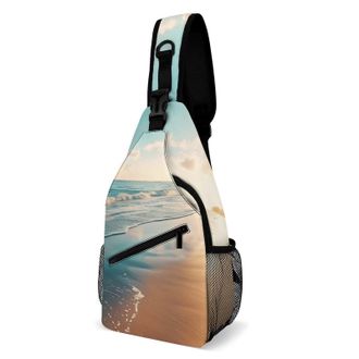 Generic Beach Sunset Unisex Shoulder Bags Casual Crossbody Chest Bag Sling Backpack for Hiking Cycling Travel