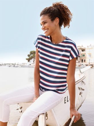 Casual Looks Rundhalsshirt CASUAL LOOKS Ringelshirt, Damen, Gr. 36, marine, ecru, bedruckt, 100% Baumwolle, gemustert, gestreift, Rundhals, Shirts Rundhalsshirt