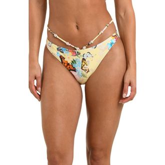L'agence Jean Garden Butterfly Beaded Bikini Bottoms in Yellow Multi at Nordstrom, Size X-Small