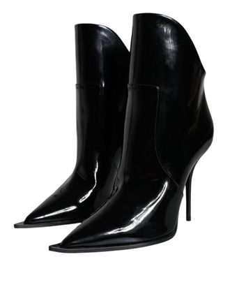 Dolce & Gabbana Womens Black Patent Leather Pointed Ankle Boots Shoes