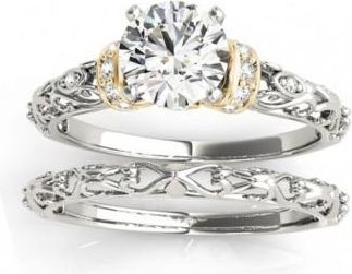 Allurez Lab Grown Diamond Antique Style Bridal Set Setting 14k Two-Tone Gold (0.12ct)