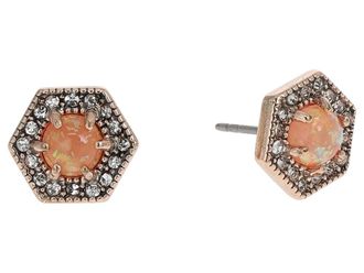 Rebecca Minkoff Opal Hex Stud Womens Earrings Earring Antique Rose Gold/Rose Opal, Brass/Semi-Precious/Silver Tone