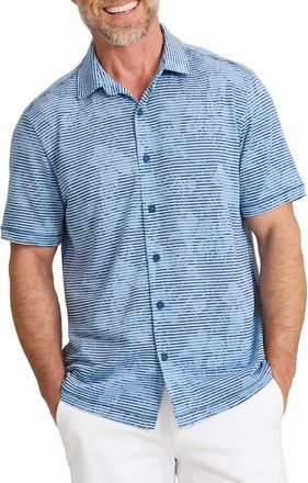 Tommy Bahama Costa Wave Twilight Canopy Seersucker Stripe IslandZone Short Sleeve Button-Up Shirt in Dark Azzurro at Nordstrom, Size X-Large