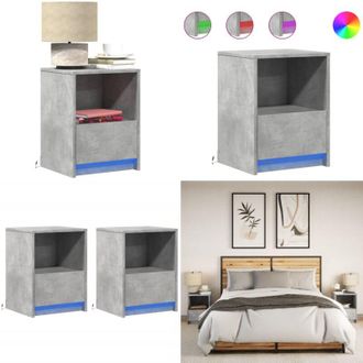 vidaXL Comodini con Luci LED 2pz Grigio Cemento in Legno Multistrato - Comodino con cassetto - Comodino in legno multistrato