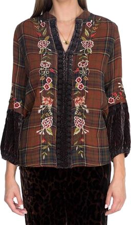 Johnny Was Uccello Velvet Mix Paris Effortless Blouse In Plaid