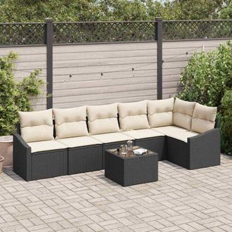 vidaXL Conjunto De Sof&aacute; De Jard&iacute;n 7 Pcs Negro Polirat&aacute;n Vidaxl
