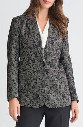 Kasper Floral Notch Lapel Blazer in Black/Vanilla Ice at Nordstrom, Size 10